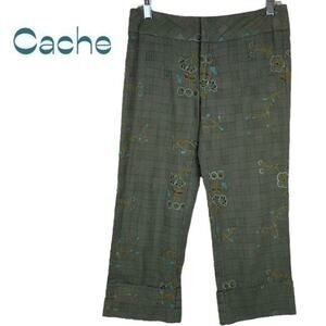 Cache Vintage Embroidered Floral Cuffed Dressy Low Rise Capris Size 2